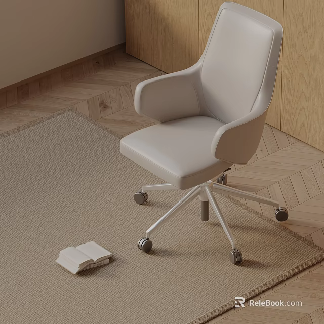 Beige Leather Massage Chair With Wheels On Carpet Near Open Book And Wooden Floor 3d model 