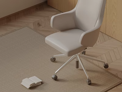 Beige Leather Massage Chair With Wheels On Carpet Near Open Book And Wooden Floor 3d model