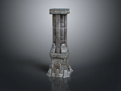 Ancient Stone Pillar With Intricate Carvings In Scenic Historical Landscape 3d model