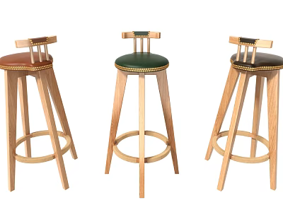 Stylish Bar Stools With Crossed Backrests Wooden Legs And Leather Seats 3d model