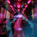 Vibrant KTV Interior With Neon Lights Stage Bar And Colorful Lighting Effects