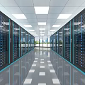 Modern Data Center Interior With Rows of Server Racks Shiny Floor and Ceiling Lights 3d model