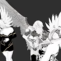 Women With White Wings In Elegant Costumes For Fantasy Mythical Scene