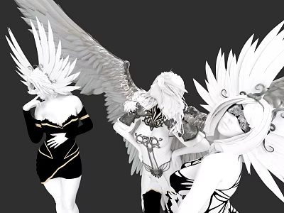 Women With White Wings In Elegant Costumes For Fantasy Mythical Scene 3d model