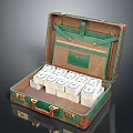 Open Green Leather Suitcase Filled With Stacked US Dollar Bills