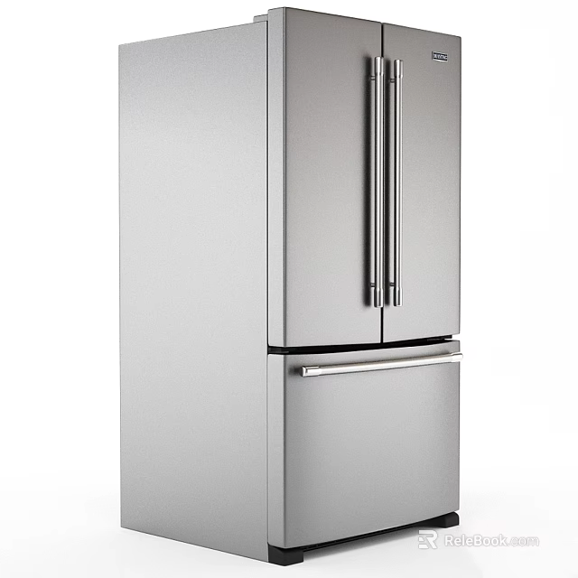 Stainless Steel French Door Refrigerator Kitchen Appliance With Bottom Freezer And Modern Design 3d model 