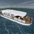 Modern Houseboat With People Sailing On Water