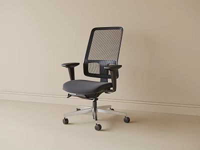 Modern Office Chair With Mesh Backrest Gray Seat Cushion Armrests And Silver Base With Wheels 3d model
