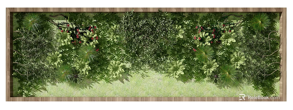 Lush Green Plant Wall With Various Green Plants And Red Small Flowers For Indoor Decor 3d model 