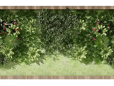 Lush Green Plant Wall With Various Green Plants And Red Small Flowers For Indoor Decor 3d model