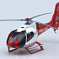 Red and White Ambulance Helicopter With Rotors And AMBULANCE Lettering On Fuselage