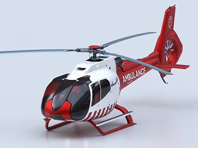 Red and White Ambulance Helicopter With Rotors And AMBULANCE Lettering On Fuselage 3d model