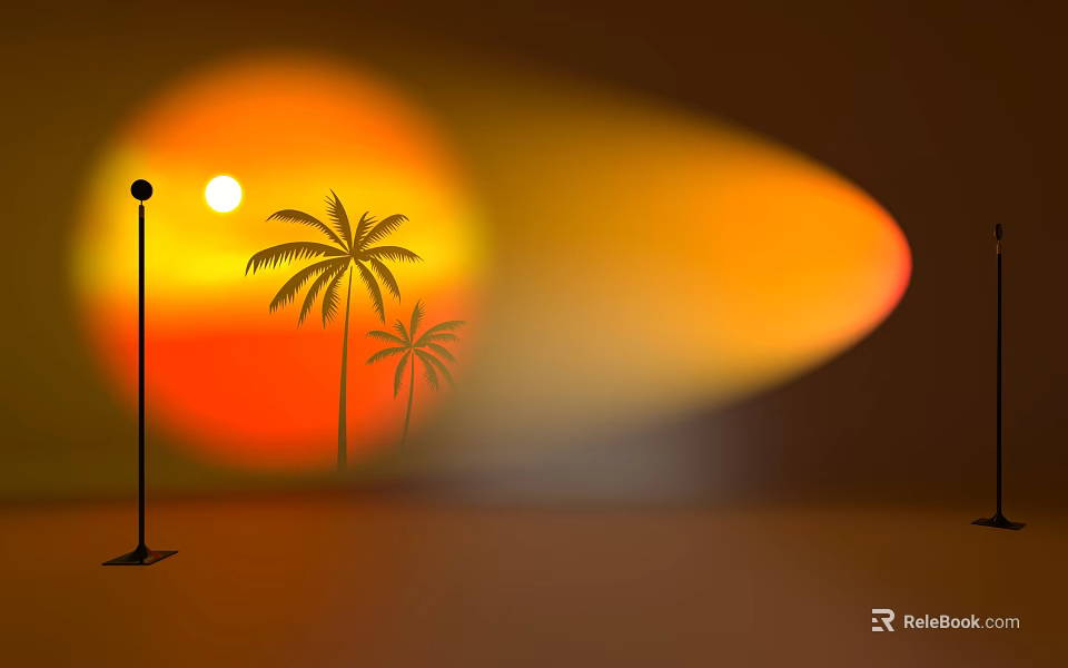 Decorative Light Projecting Warm Sunset Glow With Palm Tree Silhouettes For Cozy Ambience 3d model 