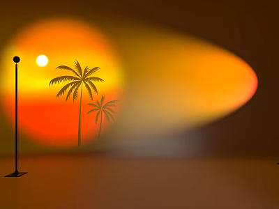 Decorative Light Projecting Warm Sunset Glow With Palm Tree Silhouettes For Cozy Ambience 3d model