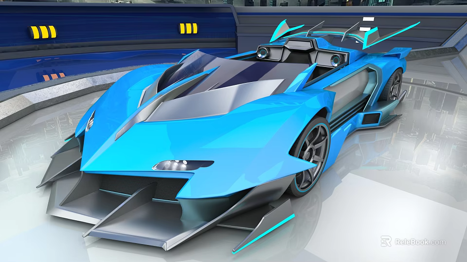 Blue Futuristic Concept Sports Car With Streamlined Aerodynamic Design And Open Cockpit 3d model 