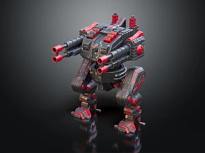 Smart Machine Mechanical Humanoid Structure With Multiple Cannons Red Black Design 3d model