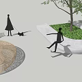 Woven Outdoor Chair in Park Scene with Green Grass Tree and Relaxing Seating Area