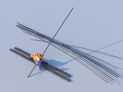 Construction Model with Orange Mechanical Device Black Bars Rods and Blue Figure 3d model