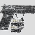 Black Tactical Pistol With Stacked Magazines And Bullets On Gray Background
