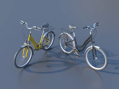 Two Modern Yellow And Black Bicycles For Urban Commuting And Leisure Rides 3d model
