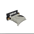Modern Double Bed Interior with Dark Gray Headboard Cream Diamond Bedspread and Nightstands 3d model