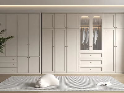 Modern White Wardrobe Interior Design With Glass Doors Drawers And Hanging Clothes 3d model