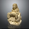 Ancient Carved Stone Figure Seated With Animal Head Base Holding Vessel