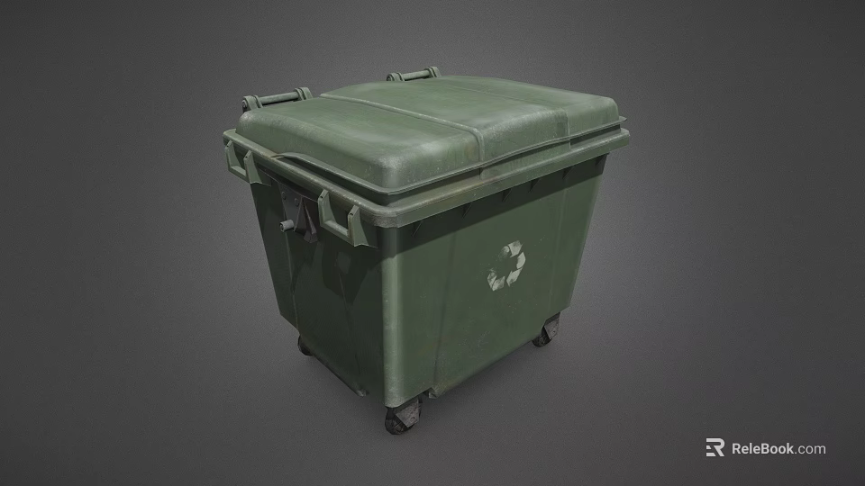 Green Wheeled Trash Bin With Recycling Symbol And Secure Lid 3d model 