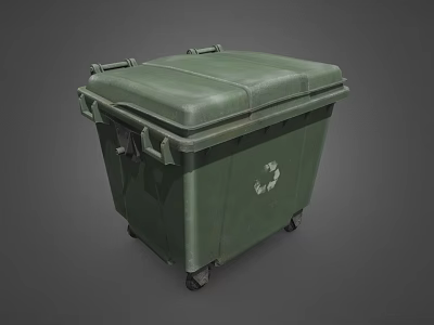Green Wheeled Trash Bin With Recycling Symbol And Secure Lid 3d model