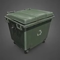 Green Wheeled Trash Bin With Recycling Symbol And Secure Lid