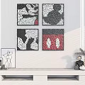 Lego Mickey Mouse Art Prints On White Wall With Decorative Shelf And Ornaments