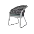 Gray Outdoor Chair With Woven Hollow Backrest Black Cushion And Metal Frame Legs