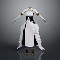 Elegant White Black Dress With Layered Ruffled Skirt Gold Accent Sleeves And Matching Shoes
