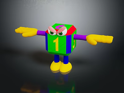 Colorful Cube Toy with Number 1 Yellow Arms and Feet Cute Cartoon Figure 3d model
