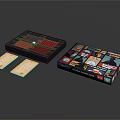 Board Game Set With Open Black Box Playing Board Colorful Cards And Packaging Box