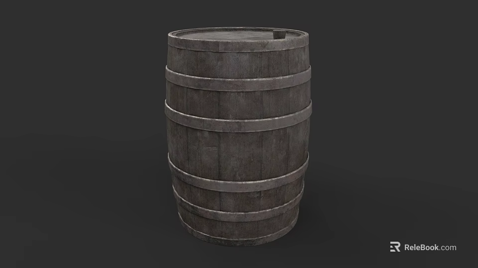 Detailed Handcrafted Wooden Barrel Sculpture with Metal Hoops and Rustic Design 3d model 