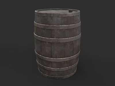 Detailed Handcrafted Wooden Barrel Sculpture with Metal Hoops and Rustic Design 3d model