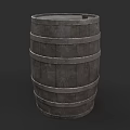 Detailed Handcrafted Wooden Barrel Sculpture with Metal Hoops and Rustic Design