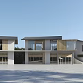 Modern Guesthouse Building Design With Large Glass Windows Wood Stone Facade And Spacious Courtyard
