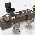 Modern Office Desk Setup With Ergonomic Chairs Potted Plants Lamp And Supplies