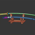 Traditional Samurai Katana with Dragon Pattern Scabbard on Wooden Display Stand