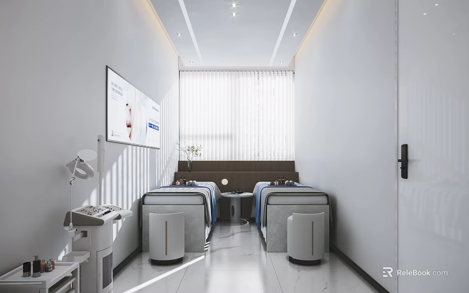 Modern Beauty Salon Interior With Treatment Beds Digital Screen And Equipment 3d model 