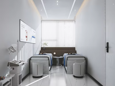 Modern Beauty Salon Interior With Treatment Beds Digital Screen And Equipment 3d model