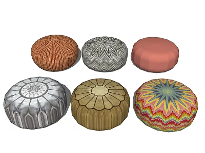 Decorative Round Poufs With Various Patterns And Colorful Designs For Home 3d model