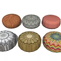Decorative Round Poufs With Various Patterns And Colorful Designs For Home 3d model