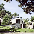 Modern Detached Villa With Concrete Exterior Large Windows And Tree Surroundings