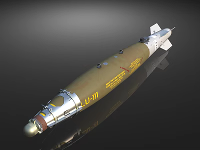 Military Tactical Missile With Yellow Silver Body Tail Fins And LU311 Markings 3d model