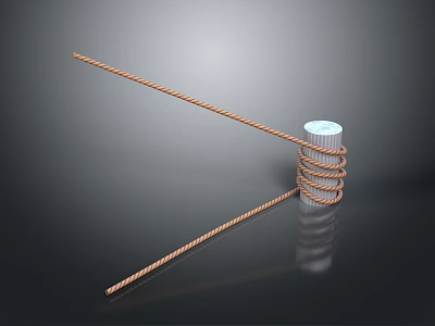 Coiled Metallic Braided Rope Wrapped Around Cylinder Spool With Smooth Surface Design 3d model