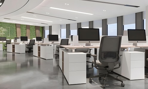 Modern Office Area Public Office Area Staff Office Area Office Desk and Chair Plant Wall Green Plant Image Wall 3d model