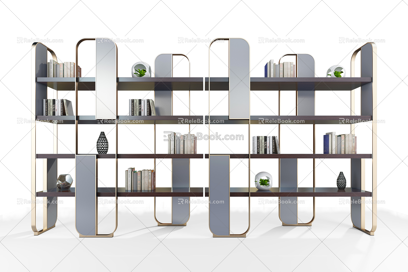 Light Luxury Bookshelf Metal Bookshelf 3d model